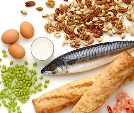 image showing the different food allergens like eggs, fish, sesame, nuts, wheats, milk