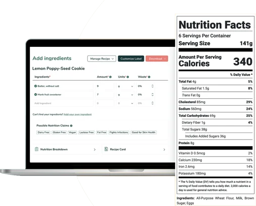 nutrition facts list Food Label Maker