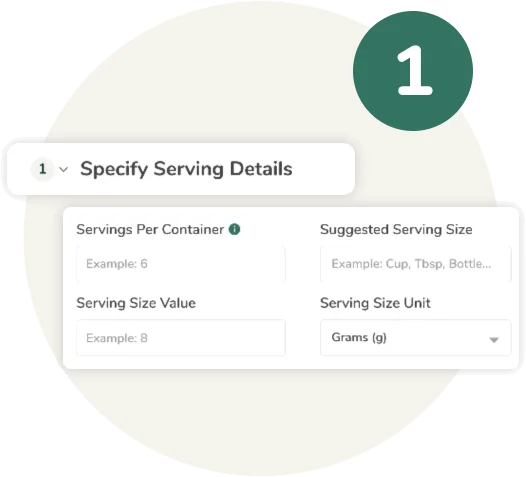 Screenshot of the serving size input panel on Food Label Maker