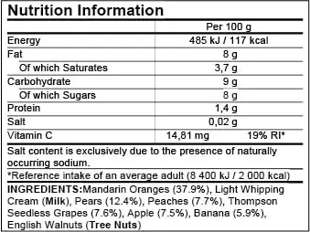 EU Standard Nutrition Facts Label with nutrition information in a tabular format.